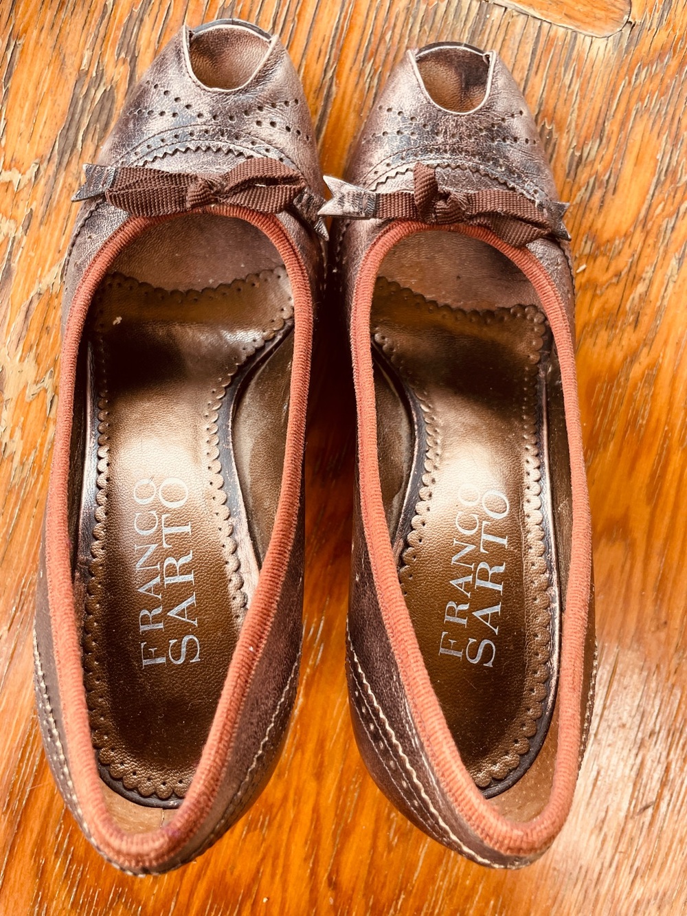 Franco Sarto Copper Leather Peep-Toe Heels | Size 7
